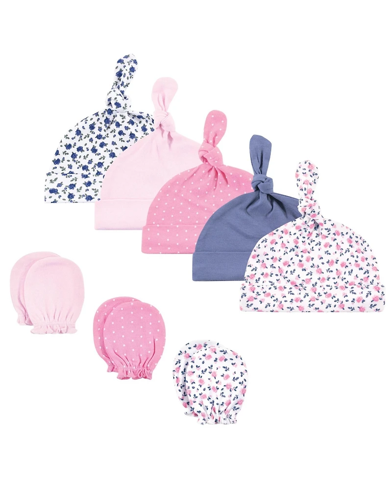 Hudson Baby Boys Essential 8-Piece Set Knotted Beanie Hats and Anti-Scratch Mitts