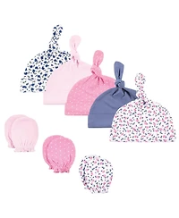 Hudson Baby Boys Essential 8-Piece Set Knotted Beanie Hats and Anti-Scratch Mitts