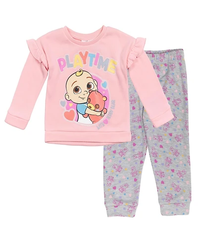 CoComelon Toddler Girls Jj Baby Pullover Fleece Sweatshirt and Pants Set to