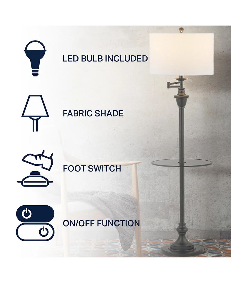 Jonathan Y Cora 60" Metal/Glass Led Side Table and Floor Lamp, Black