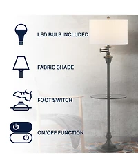 Jonathan Y Cora 60" Metal/Glass Led Side Table and Floor Lamp, Black