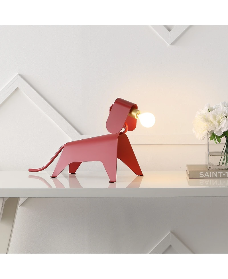 Jonathan Y Rover 10" Modern Industrial Iron Canine Led Kids' Lamp, Red