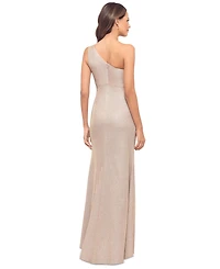 Betsy & Adam Women's Metallic Rosette One-Shoulder Gown