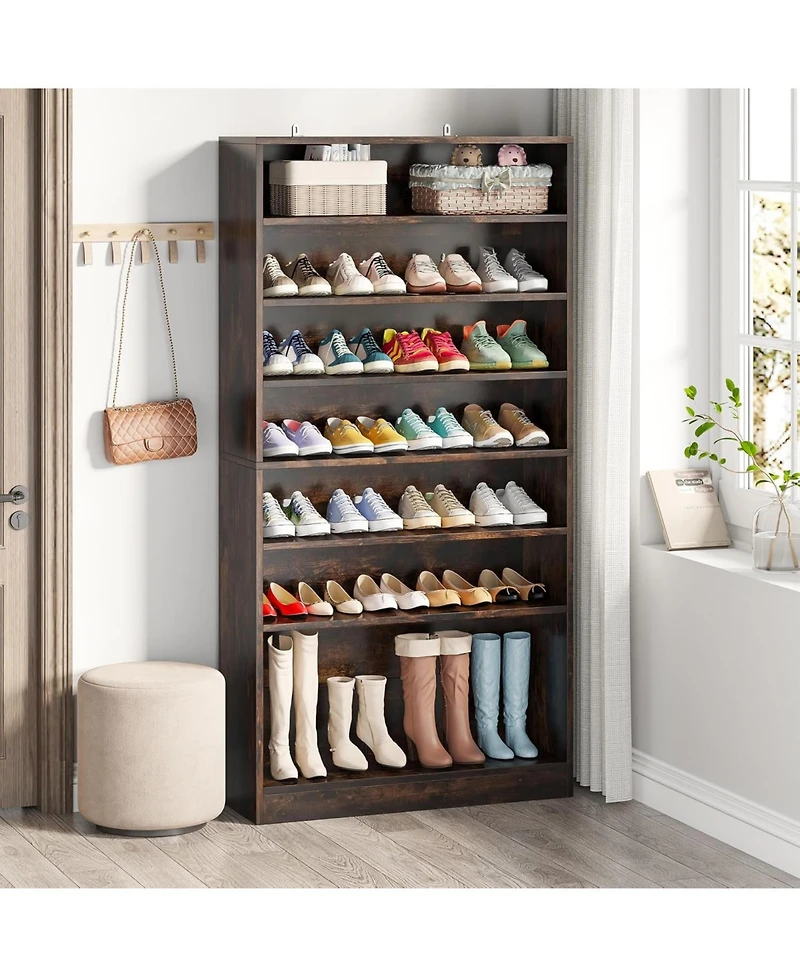 Tribesigns Tall Shoe Cabinet, 9 Tiers, Holds 40-45 Pairs, Heavy-Duty Wood Freestanding Shoe Storage