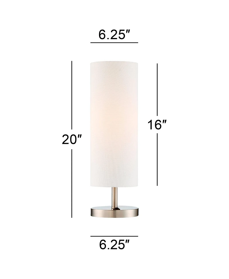 360 Lighting Heyburn Modern Accent Table Lamp 20" High Brushed Steel with Usb and Ac Power Outlet in Base Off White Cylinder Shade for Bedroom De