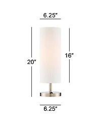 360 Lighting Heyburn Modern Accent Table Lamp 20" High Brushed Steel with Usb and Ac Power Outlet in Base Off White Cylinder Shade for Bedroom De