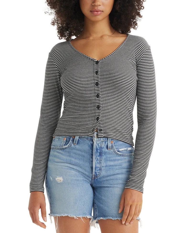 Levi's Women's Muse Ribbed Long-Sleeve Button-Up Top