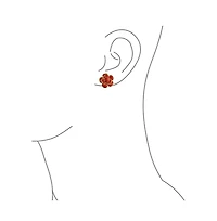 Bling Jewelry Retro Enamel Rose Flower Clip On Earrings Button Style For Non Pierced Ears Gold Plated Brass