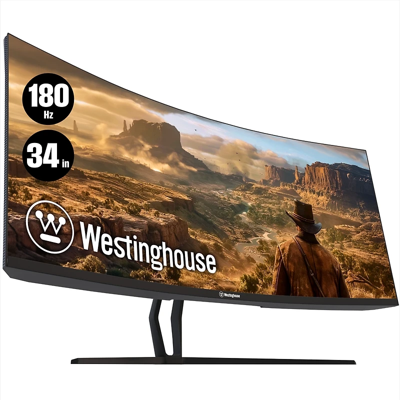 Westinghouse 34 Inch Curved Ultrawide Gaming Monitor, 180Hz, Amd FreeSync Support, Low Motion Blur, 1500R Curve, 3440 x 1440, for Pc Games with Built