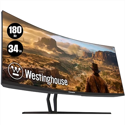Westinghouse 34 Inch Curved Ultrawide Gaming Monitor, 180Hz, Amd FreeSync Support, Low Motion Blur, 1500R Curve, 3440 x 1440, for Pc Games with Built