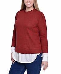 Ny Collection Petite Long Sleeve Two-Fer Top