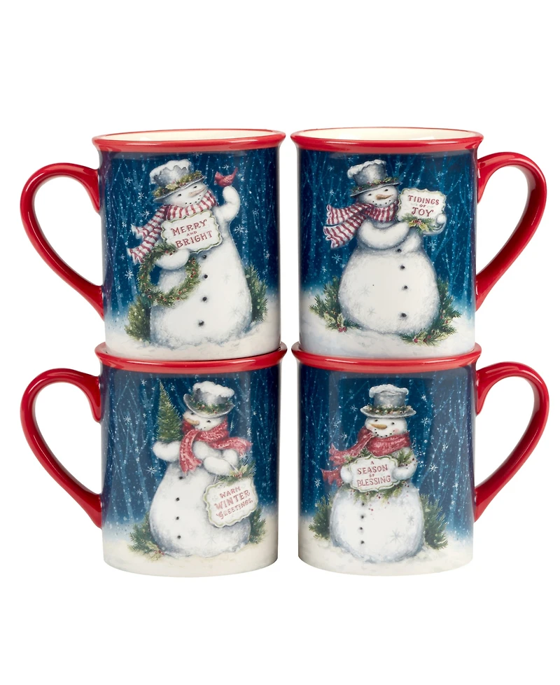 Certified International Snowman Greetings Mugs, Set of 4