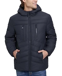 Guess Men's Quilted Faux Leather Hooded Jacket