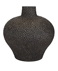 Lukas Mid Century Modern Table Lamp 27" Tall Black Pebbled Pattern White Cream Fabric Drum Shade Decor for Living Room Bedroom House Bedside Nightstan