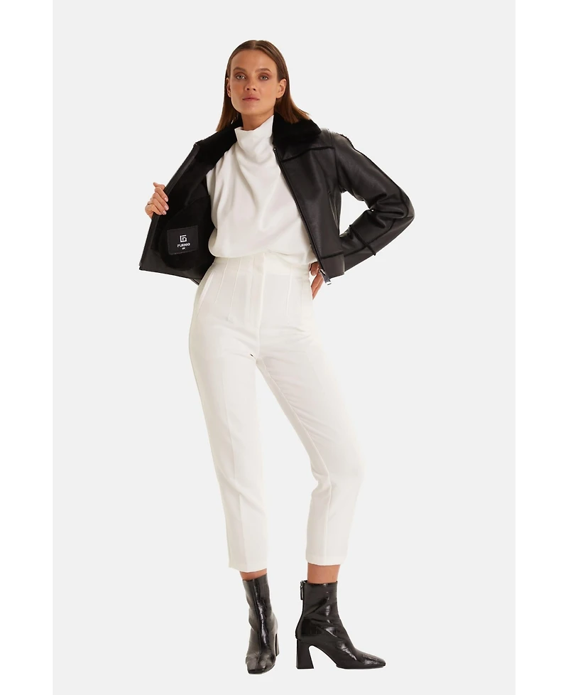 Furniq Uk Women's Genuine Shearling Jacket, Silky Black Inner Wool