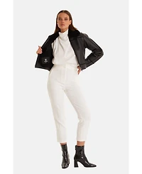 Furniq Uk Women's Genuine Shearling Jacket, Silky Black Inner Wool