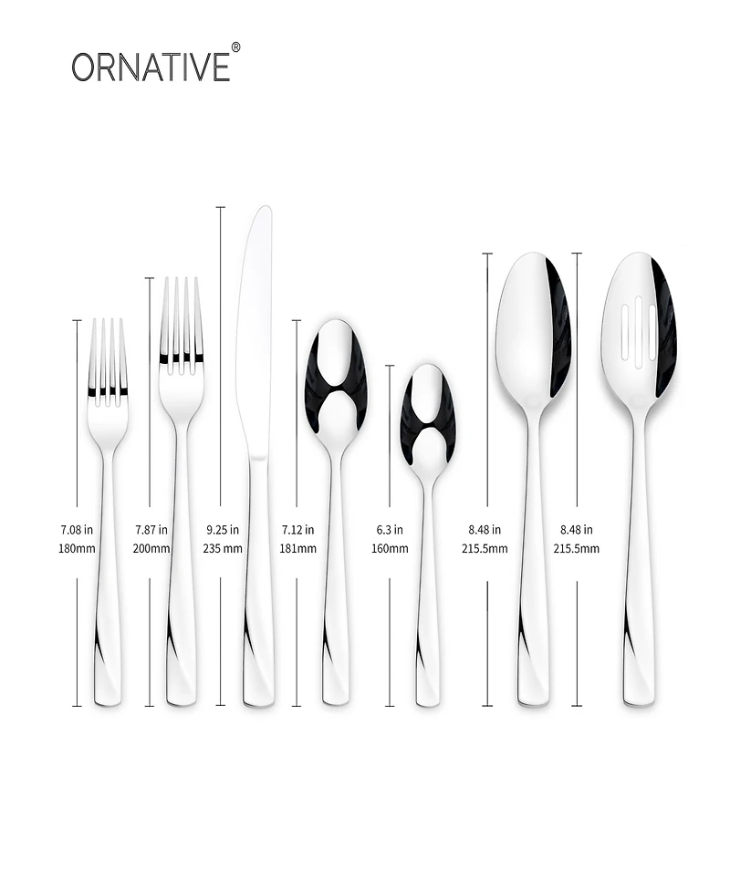 Ornative Rhoda Mirror 42 Piece Flatware Set with Wire Caddy, Service for 8