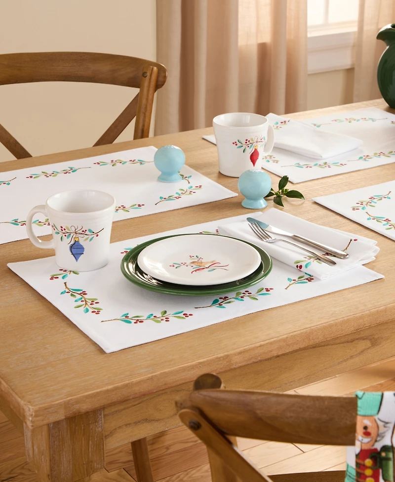 Fiesta Holly Sprig Holiday Border Placemat 13" x 18", Set of 4
