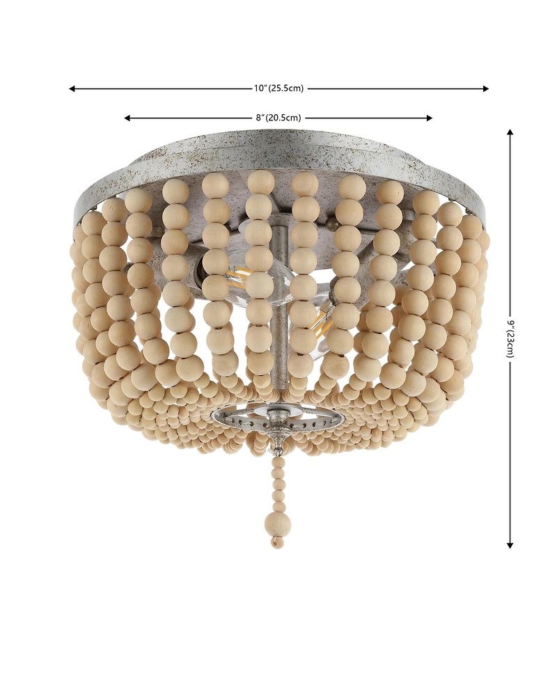Jonathan Y Allison 10" 2-Light Shabby Chic Farmhouse Wood Beaded/Metal Led Flush Mount, White
