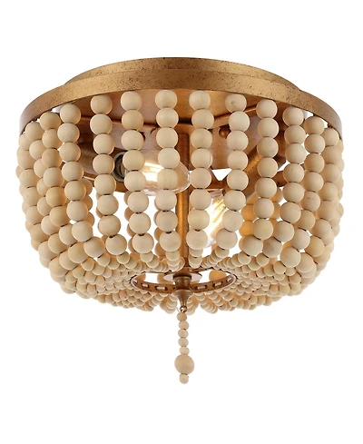 Jonathan Y Allison 10" 2-Light Shabby Chic Farmhouse Wood Beaded/Metal Led Flush Mount, White