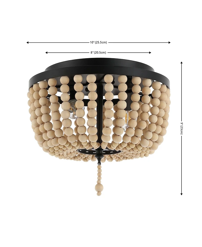 Jonathan Y Allison 10" 2-Light Shabby Chic Farmhouse Wood Beaded/Metal Led Flush Mount, White