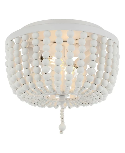 Jonathan Y Allison 10" 2-Light Shabby Chic Farmhouse Wood Beaded/Metal Led Flush Mount, White