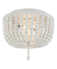 Jonathan Y Allison 10" 2-Light Shabby Chic Farmhouse Wood Beaded/Metal Led Flush Mount, White