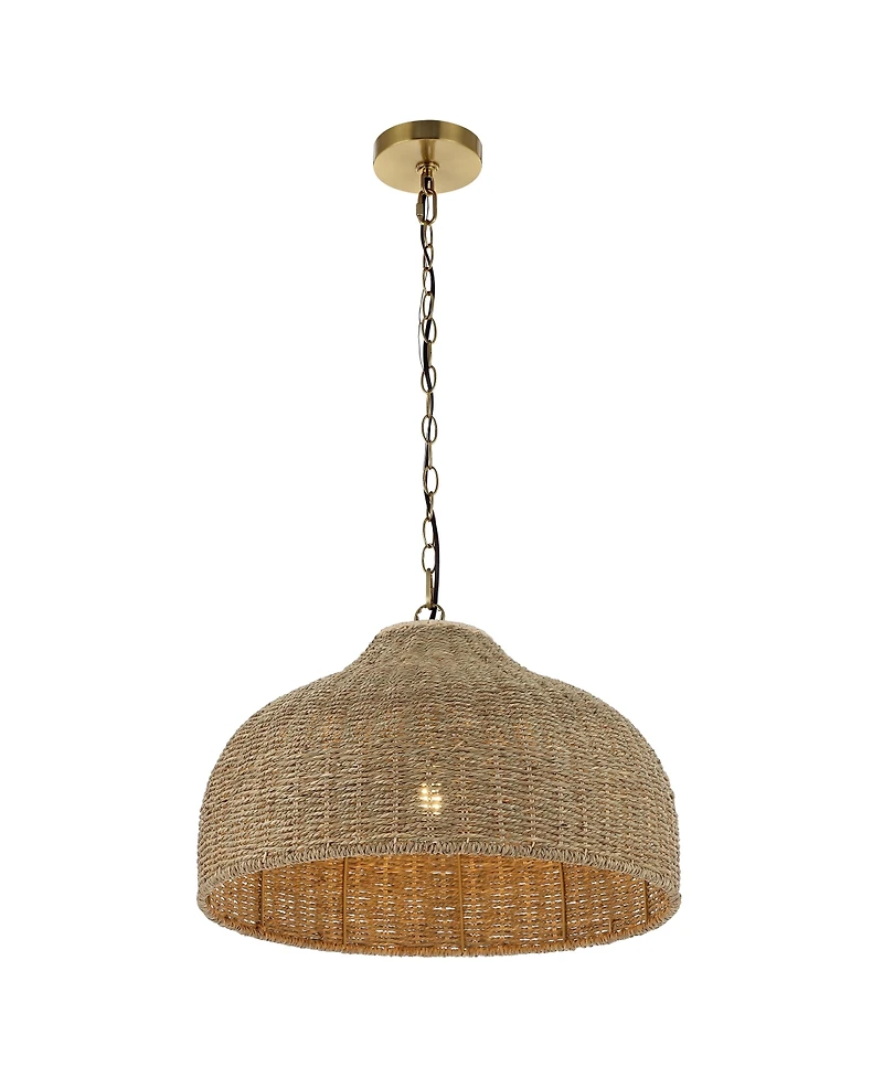 Jonathan Y Eliza 20" 1-Light Coastal Bohemian Rattan/Iron Dome Led Pendant, Brown/Brass Gold