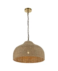 Jonathan Y Eliza 20" 1-Light Coastal Bohemian Rattan/Iron Dome Led Pendant, Brown/Brass Gold