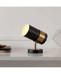 Jonathan Y Astra 9.25" Modern Industrial Iron Adjustable Indoor Led Floor Spotlight, Black/Brass Gold