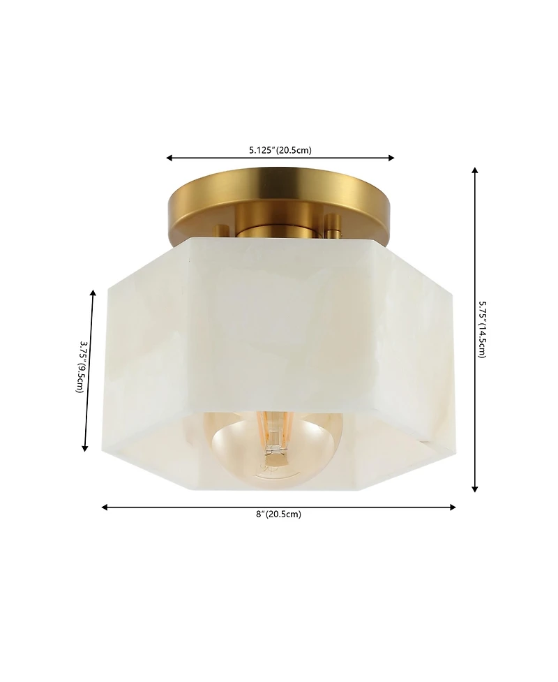 Jonathan Y Tessa 8" 1-Light Modern Contemporary Alabaster/Iron Hexagonal Led Semi Flush Mount, White Marbling/Brass Gold