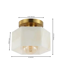 Jonathan Y Tessa 8" 1-Light Modern Contemporary Alabaster/Iron Hexagonal Led Semi Flush Mount, White Marbling/Brass Gold