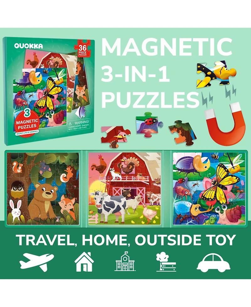 Quokka 20/24/36 Pcs Travel Magnetic Puzzles for Toddlers 3-5