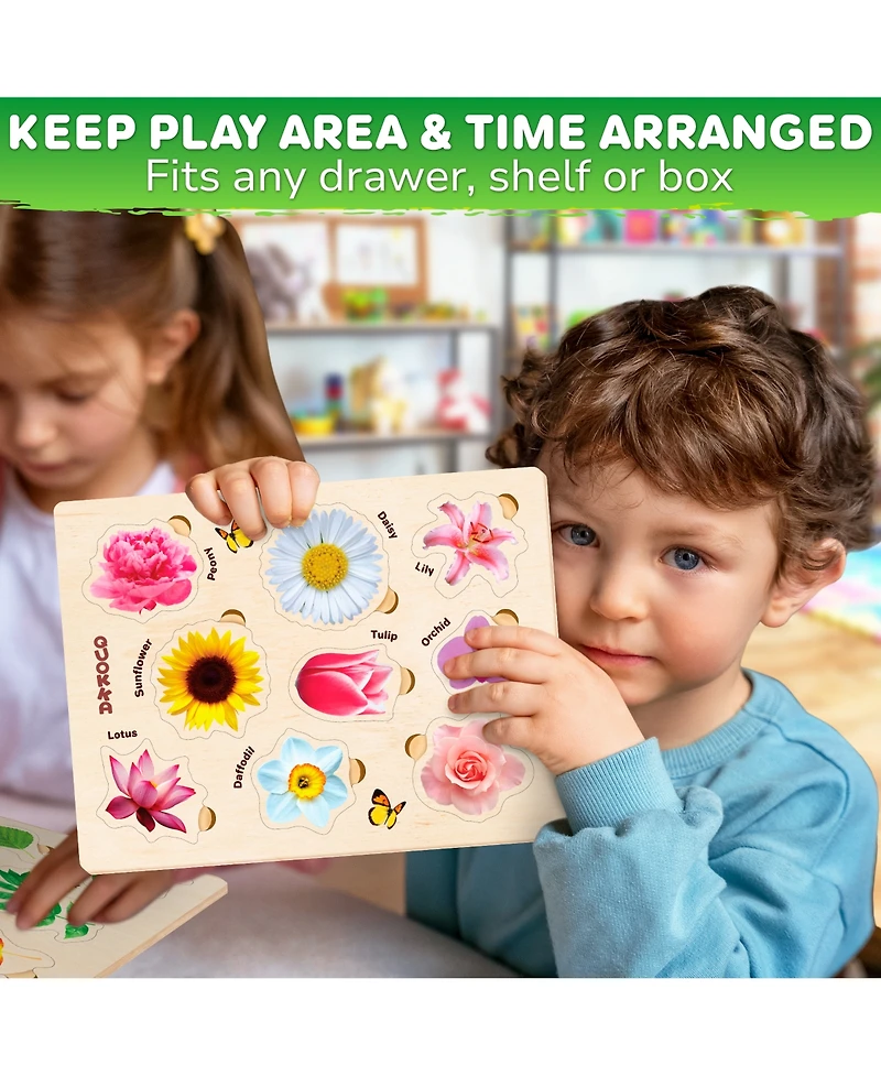 Quokka 3X Set Montessori Wooden Puzzles for Toddlers 2-4 – Mushrooms Flowers Leaves