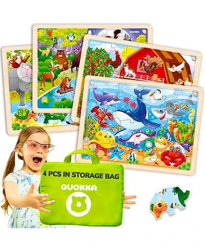 Quokka 4SET 24 Pcs Wooden Puzzles for Kids Ages 4-6