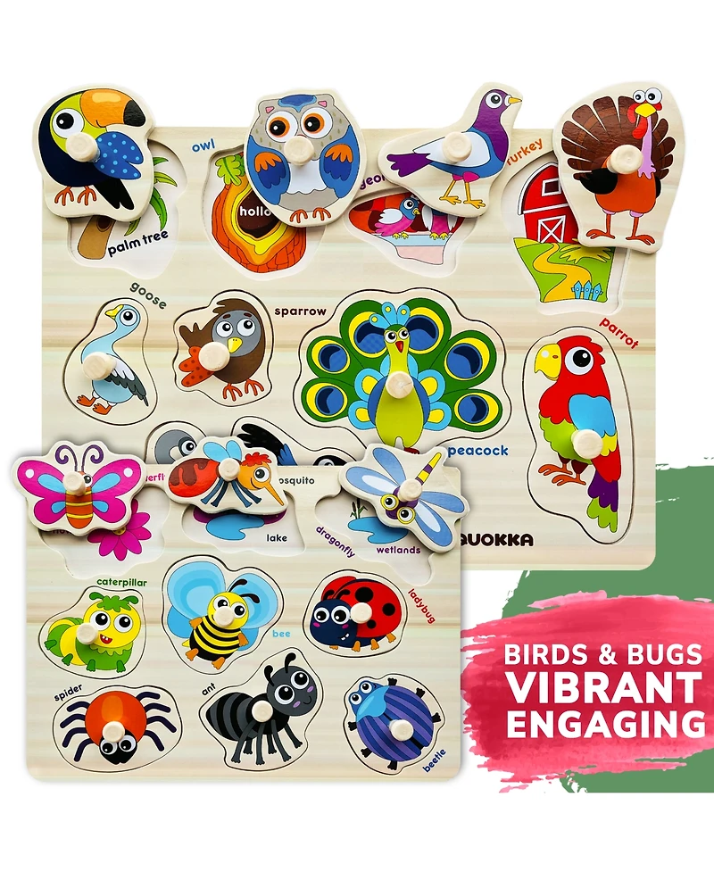 Quokka 6X Wooden Puzzles for Toddlers 1-3 with Rack - Alphabet, Numbers, Animals