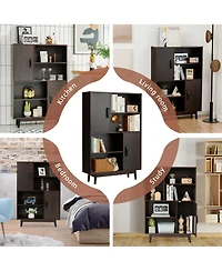 Gymax Sideboard Storage Cabinet Bookshelf Cupboard w/Door Shelf Espresso
