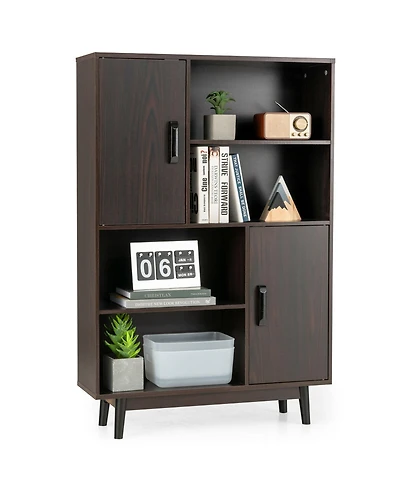 Gymax Sideboard Storage Cabinet Bookshelf Cupboard w/Door Shelf Espresso