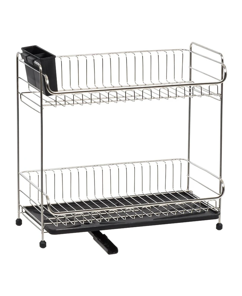 Iris Usa 2-tier Slim-sized Dish Rack with Drain Spout, Black