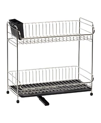 Iris Usa 2-tier Slim-sized Dish Rack with Drain Spout, Black