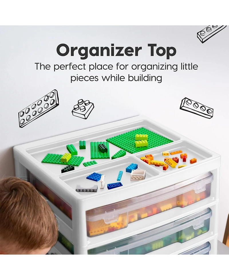 Iris Usa Fits 12" x 12" Paper 3-Tier Scrapbook Storage Unit with Organizer Top for Building Blocks Lego Papers, White/Clear