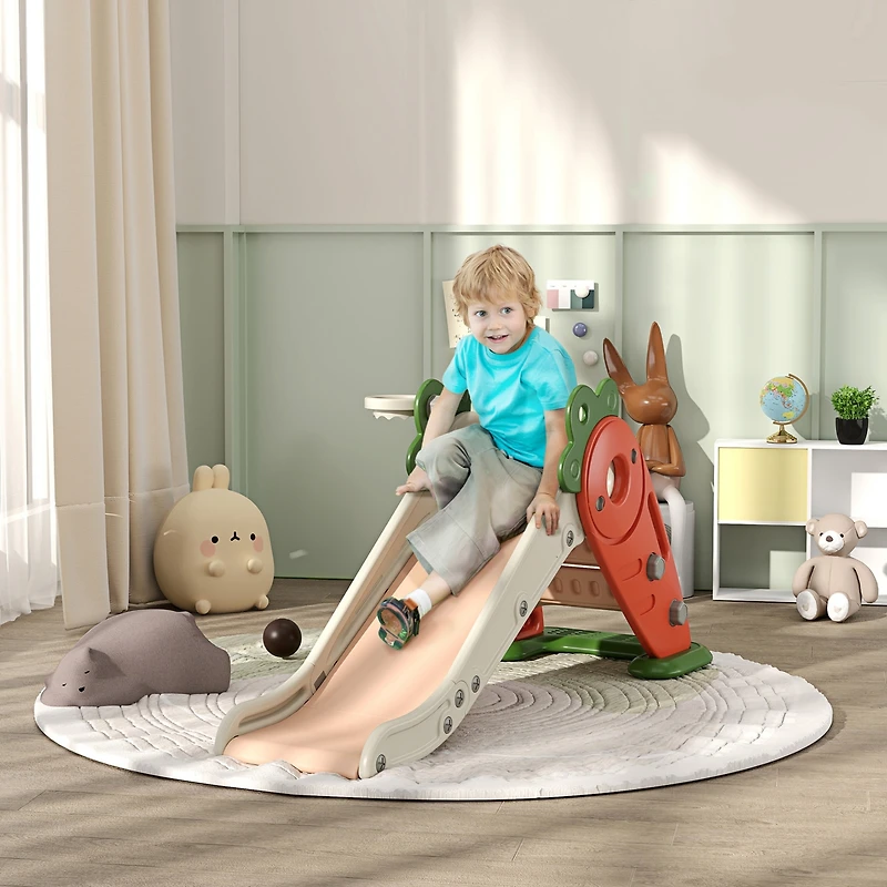 Qaba Foldable 3 in 1 Slide for Toddlers 1-3 Years with Basketball Hoop