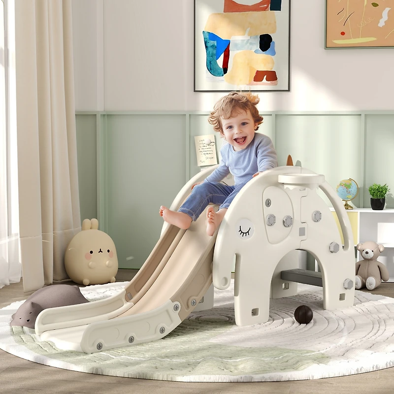 Qaba 3 in 1 Toddler Slide for Years 1-3 w/ Basketball Hoop, Elephant-Themed