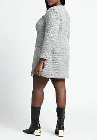 Eloquii Women's Tweed Long Sleeve Mini Dress