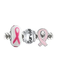 Bling Jewelry Survivor Pink Ribbon Mix Set Of 3 Sterling Silver Spacer Charm Bead Fits European Bracelet