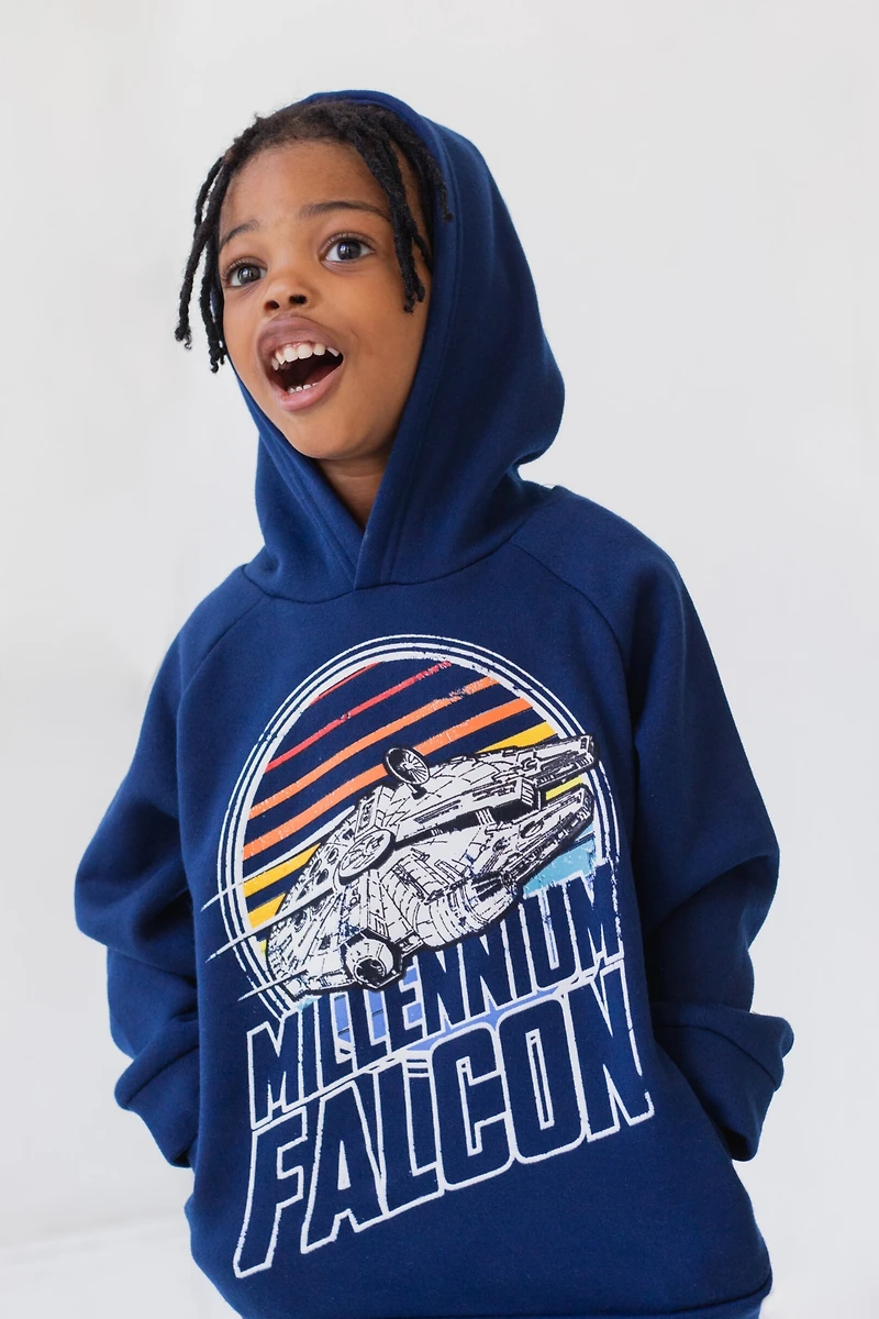 Star Wars Little Boys The Mandalorian Darth Vader X-Wing Millennium Falcon Fleece Pullover Hoodie to