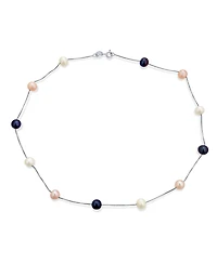 Bling Jewelry Tin Cup Freshwater Cultured Pearl Natural Stone Necklace Chain Station Yellow Gold Plated Sterling Silver 16 18 Inch