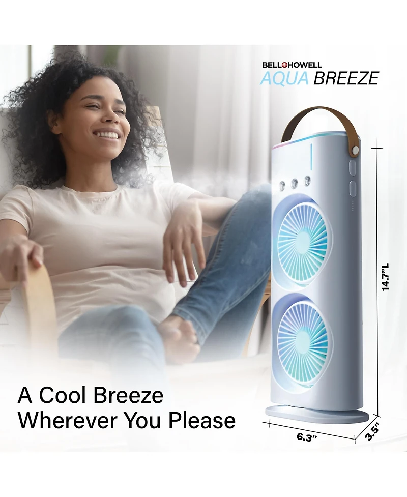 3 Fan Speeds Rechargeable Led Cooling Oscillation Personal Dual Misting Fan in White with Remote