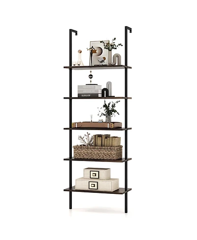 Gymax 5 Tier Ladder Shelf 71'' Height Wall-Mounted Bookshelf Display Storage Organizer