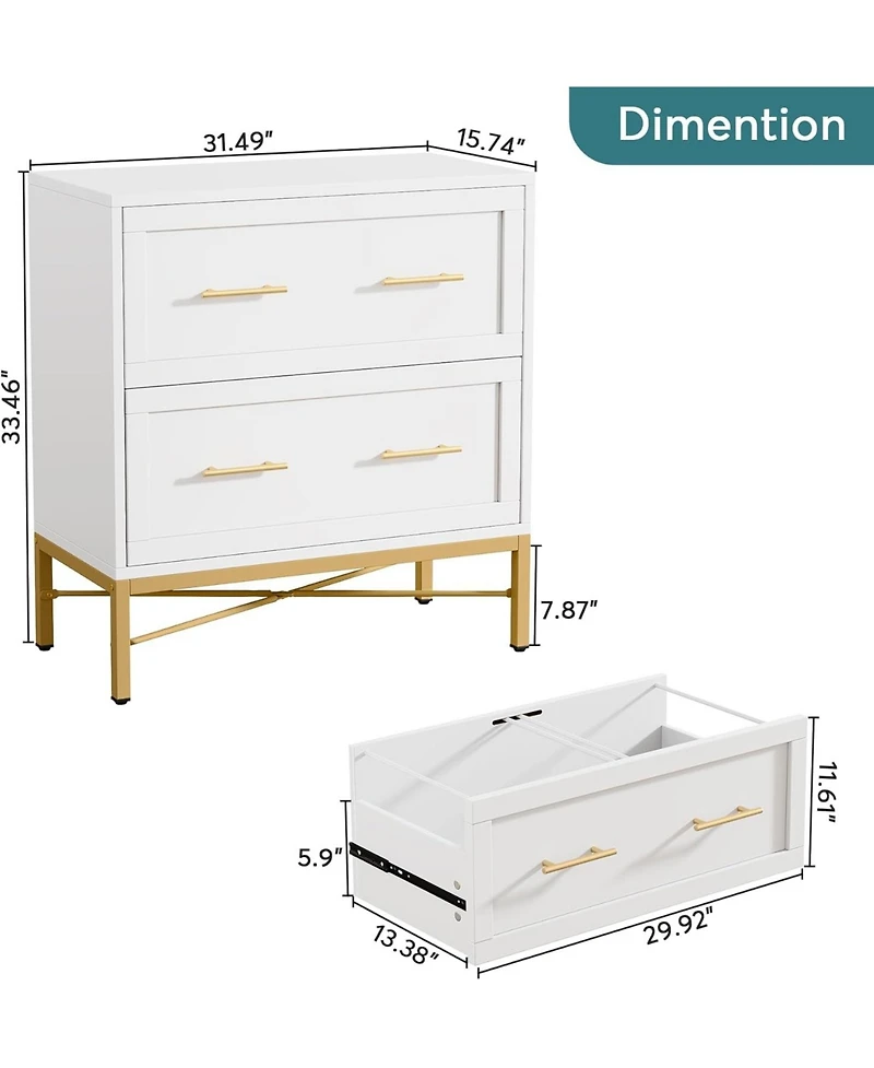Tribesigns 2 Drawer File Cabinet, Modern White Lateral Filing Cabinet for Letter/Legal/A4 Size, Large File Storage Cabinets Printer Stand with Storage